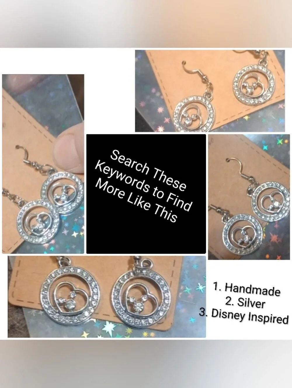$8 Each Or 5/$20 Handmade Silver Mickey Inspired In A Heart, in A Circle Earring